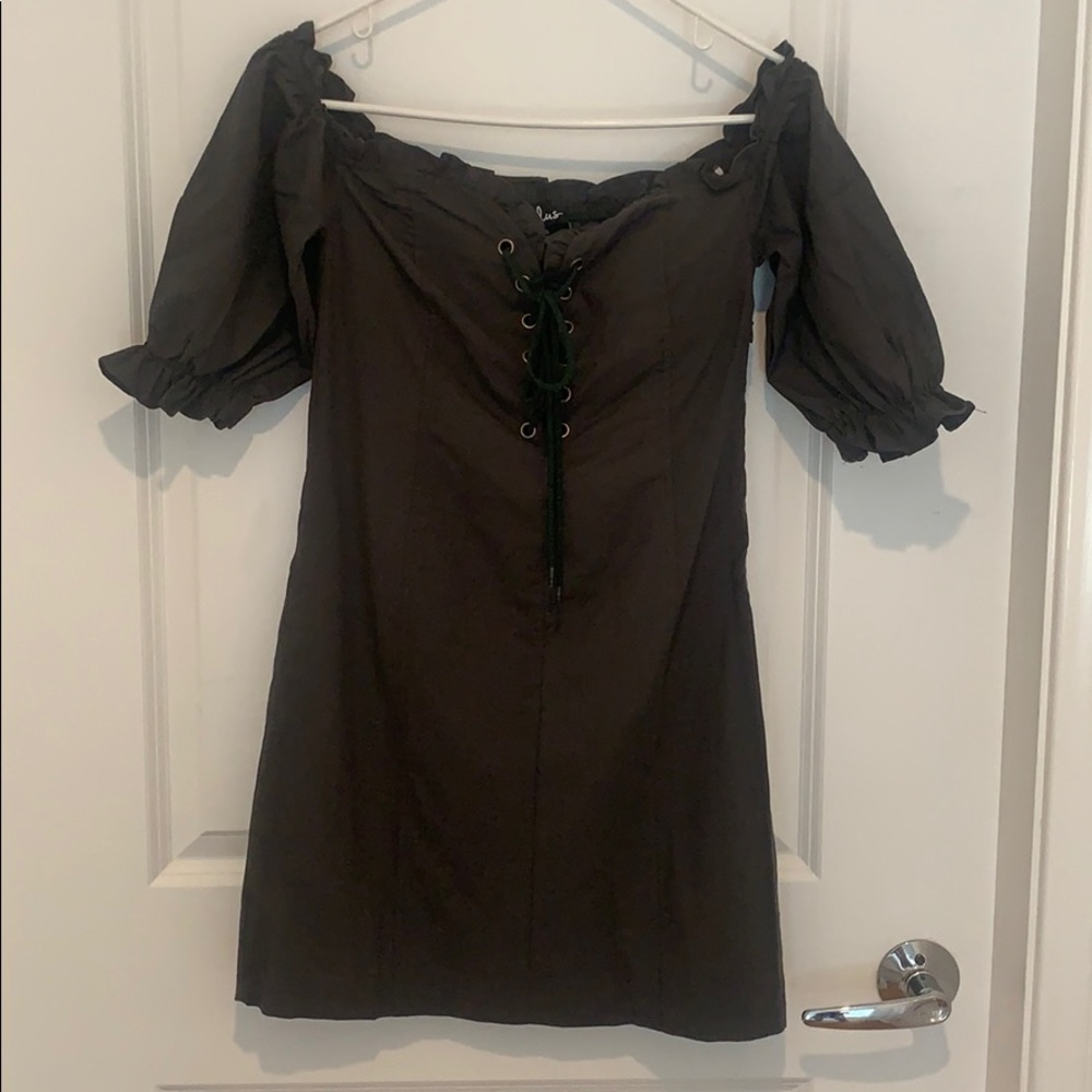 Dark green off the shoulder dress